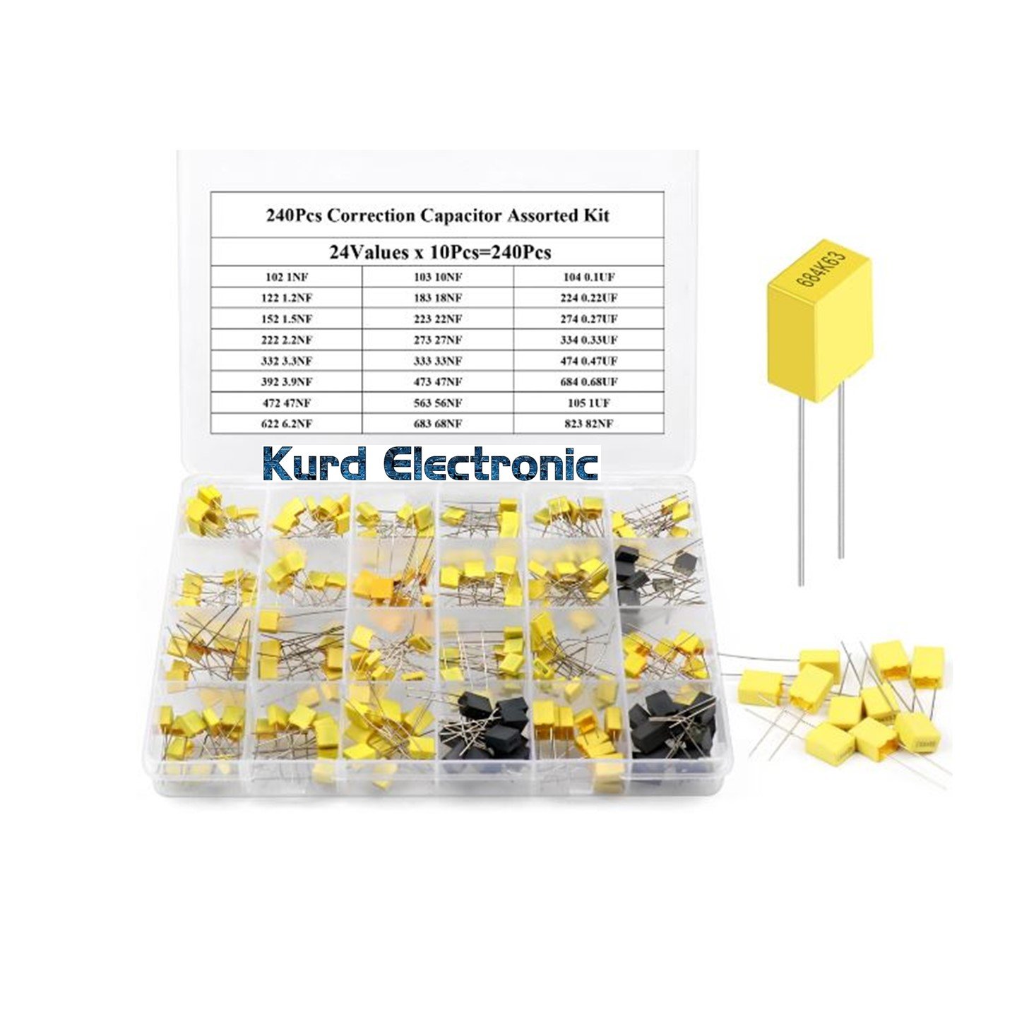 1681416793slide879.jpg 240Pcs Correction Capacitor Assorted Kit 24Values x 10Pcs 63V-100V - Image 1