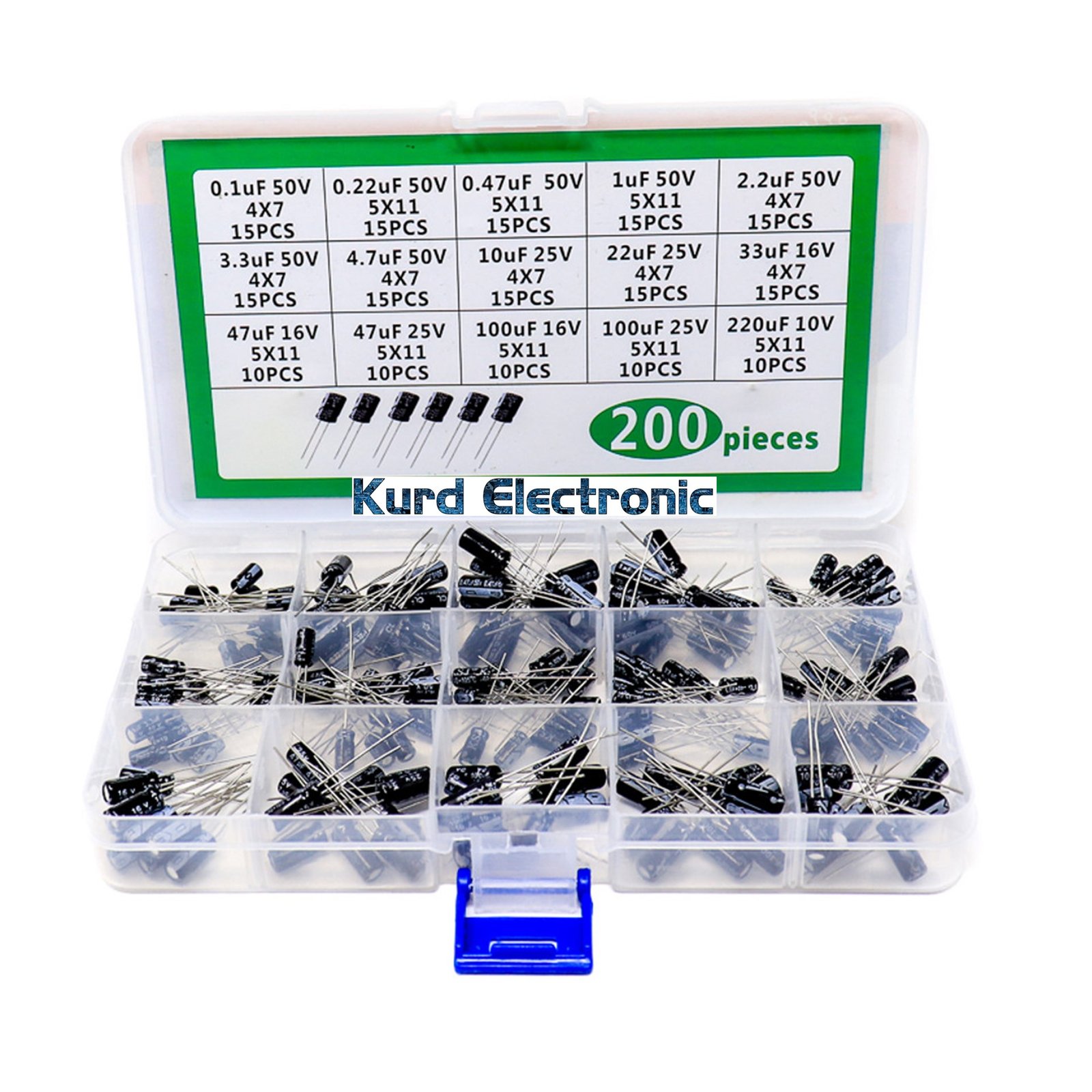 1709931531slide270.jpg 200pcs Capacitor 0.1uF 50V - 220uF 10V 15 Values - Image 1